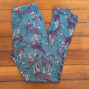 LuLaRoe Teal and Purple Giraffe Print Leggings